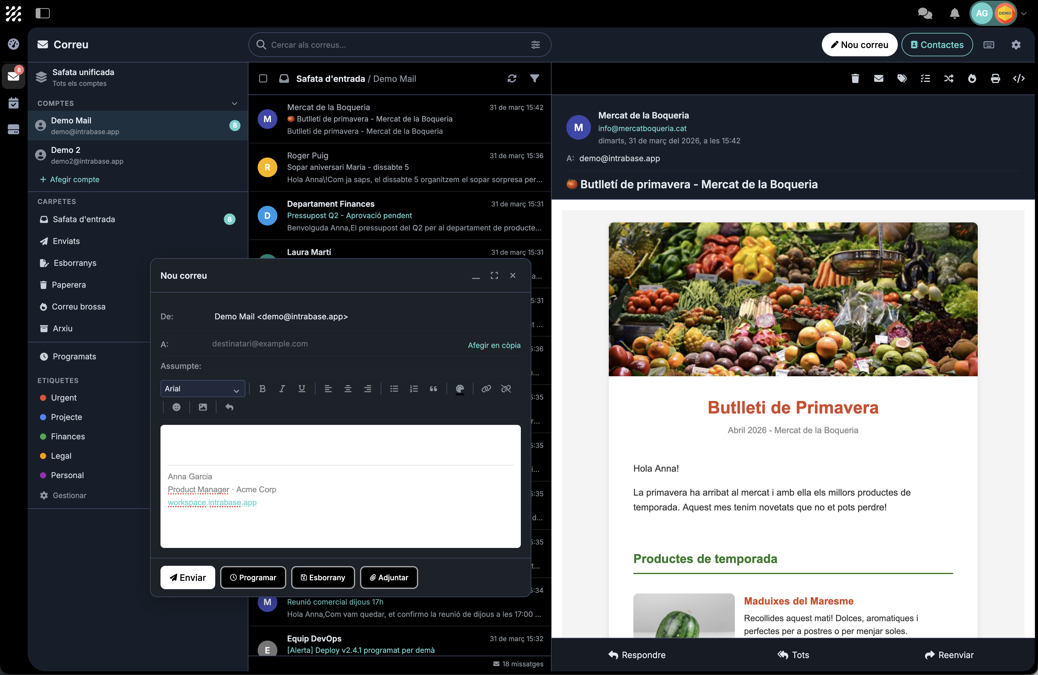 Intrabase email interface
